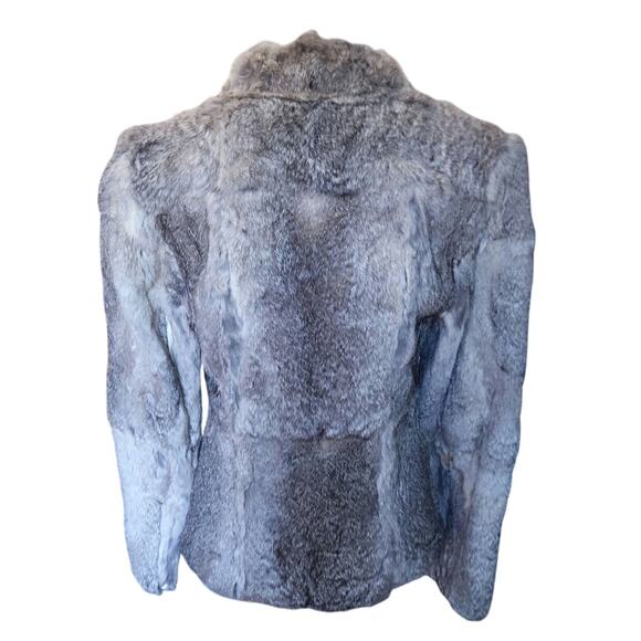 Vtg Luxury Rabbit Fur coat Gray Tan double lapel btn close old money glam chic - Picture 3 of 11